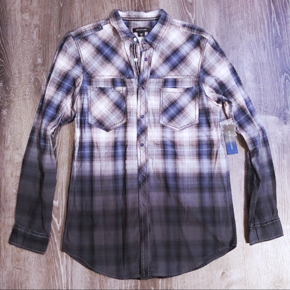 Structure Other - Structure • ombré plaid pearl snap shirt